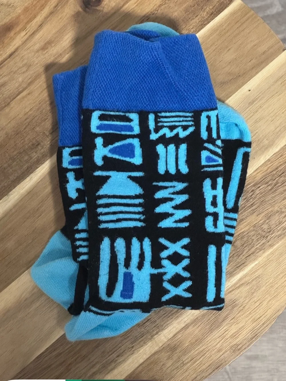 Afropop Tribal Graphic Crew Socks Blue & Black Geometric Print Unisex OSFM